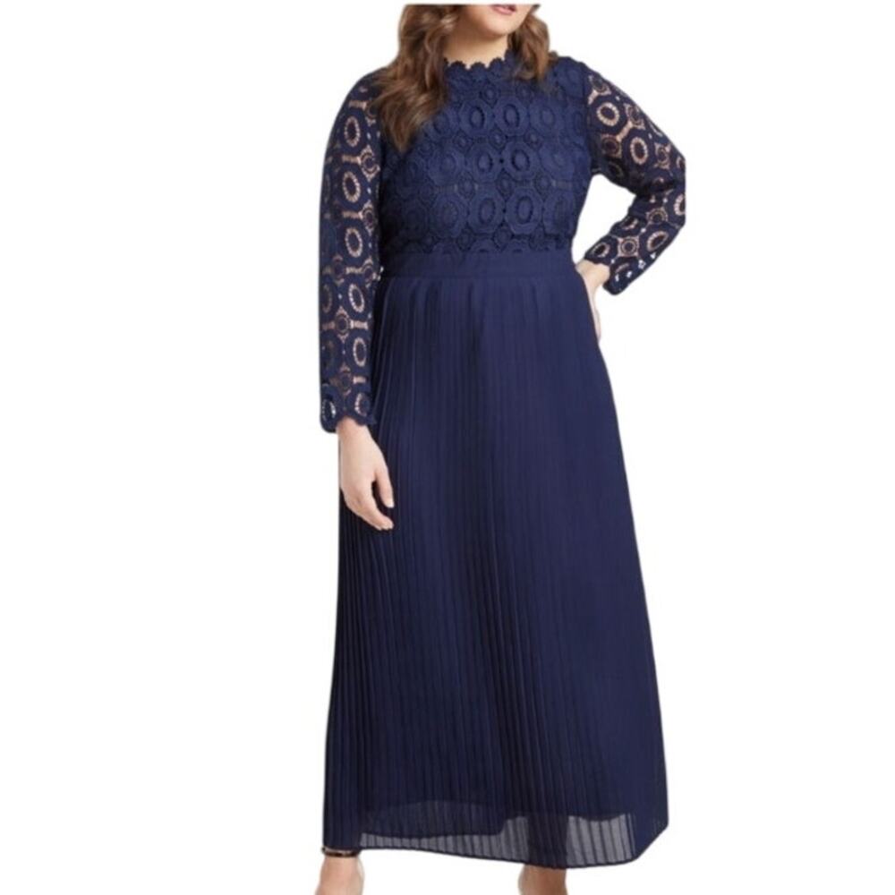 Eloquii Navy Crochet Pleated Wedding Guest Dress - Size 28